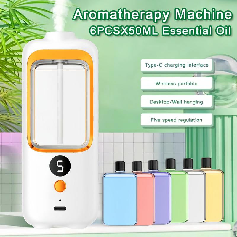 Portable Wireless Mini Aromatherapy Machine with True Me Essential Oil, 1 Set USB Rechargeable Automatic Aroma Diffuser, Scent Essential Oil Dispenser, Air Freshener Fragrance Machine Set for Home Office Car Use