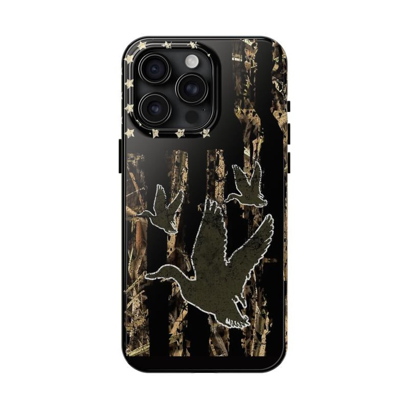 Camo Flage American Flag Duck Hunter Hunting Phone Case, Camo Phone Case for Iphone 8, X, XR, XS 11, 12, 13, 14, 15, Pro Max, Mini, Plus, Luxury Phone Case, Accessories, High Durability