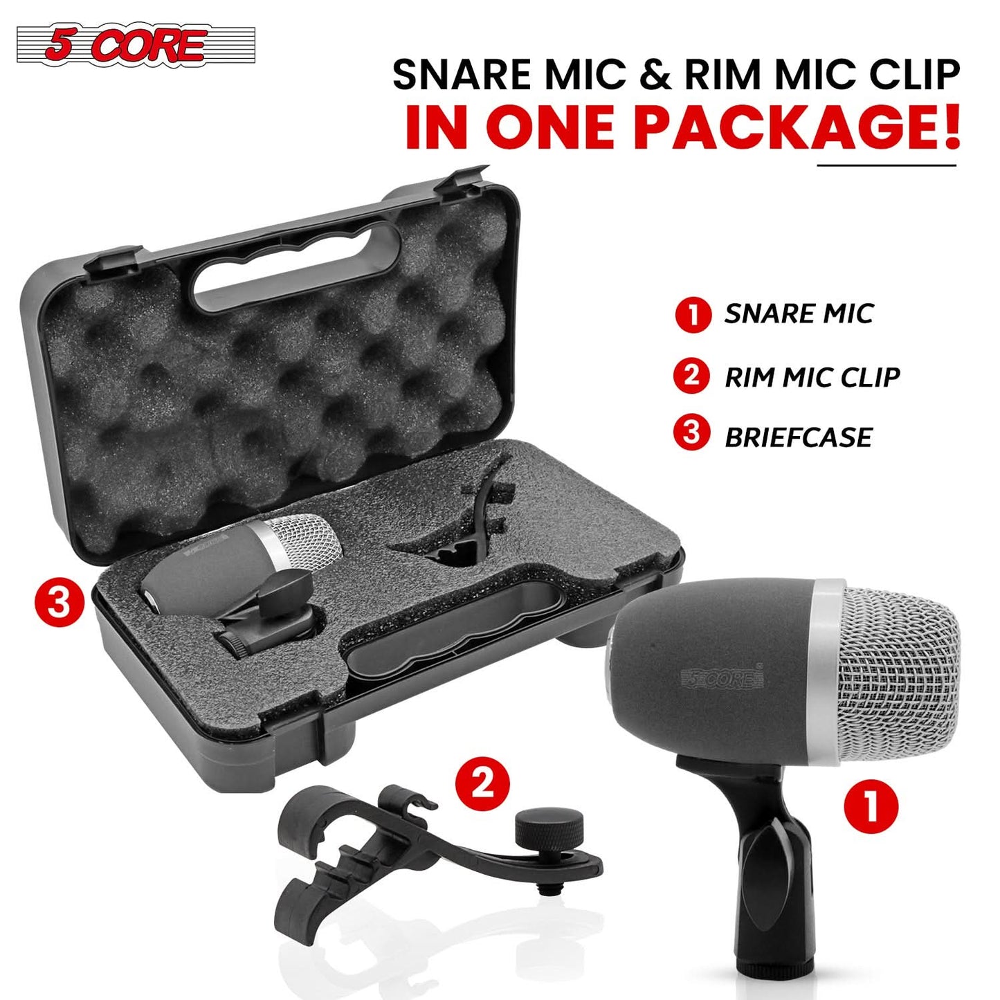 5 Core Snare Microphone XLR Wired Uni Directional Tom Drum and Other Musical Instrument Mic GRAY