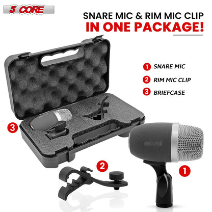 5 Core Snare Microphone XLR Wired Uni Directional Tom Drum and Other Musical Instrument Mic GRAY