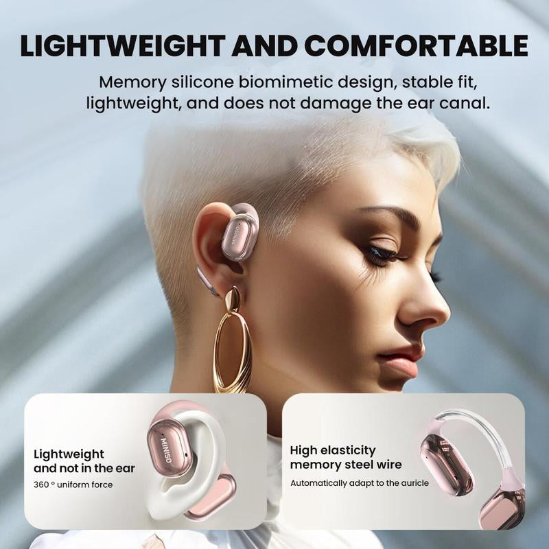 MINISO X39 Open Ear Bluetooth 5.4 Headphones, True Wireless over Ear Headsets, 40Hrs Long Battery Playtime for Music Work Earphones, Not in Ear Earbuds for Iphone Android Pink Purple Black