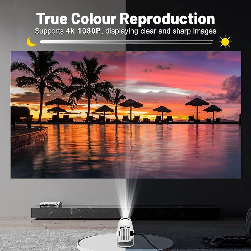 Projector with WIFI 6 and Bluetooth, 4K 1080P Support Portable Projector 180° Rotatable 130'' Screen Movie Projector Auto Keystone Compatible for Laptop, PC, Smartphone (White) Audio Automatic Cable Game Hdmi Speaker Usb