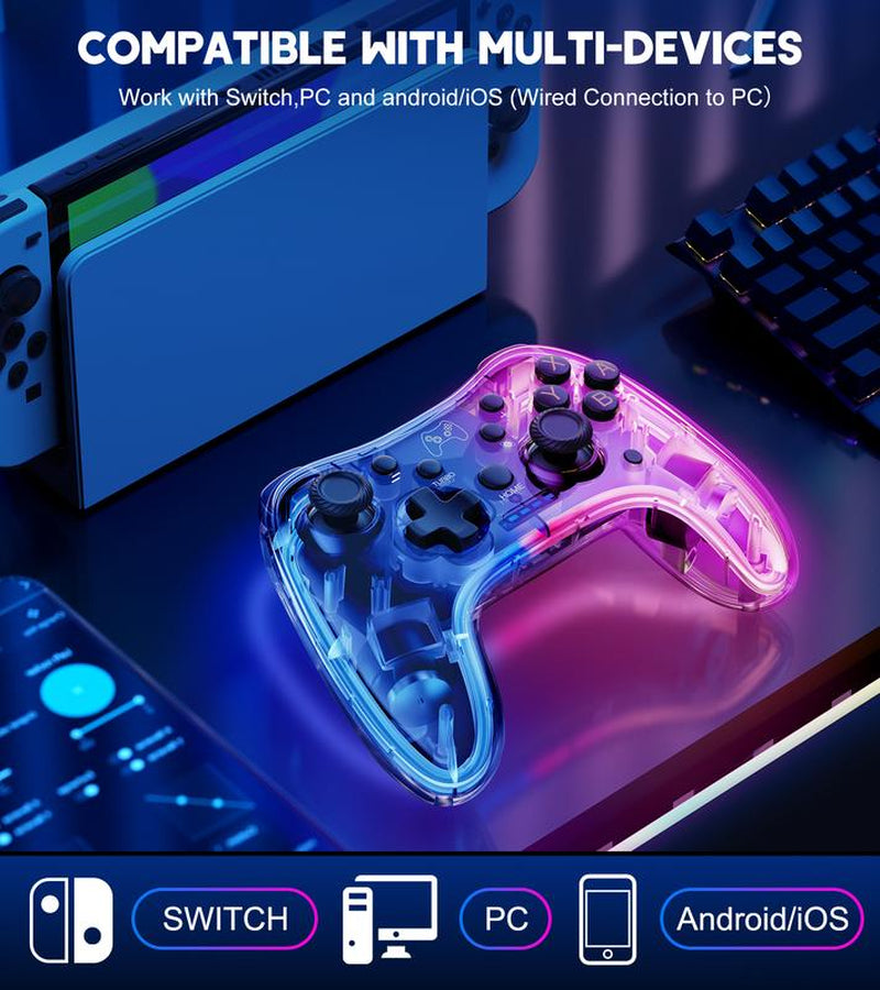 Wireless Switch Controller for Switch/Lite/Oled/Pc,Wireless Switch Pro Controllers with RGB Light, Programmable, TURBO & Wakeup