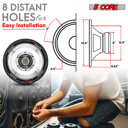 5 CORE 10 Inch Subwoofer Speaker 600W Max 8 Ohm Full Range Replacement DJ Bass Loudspeaker