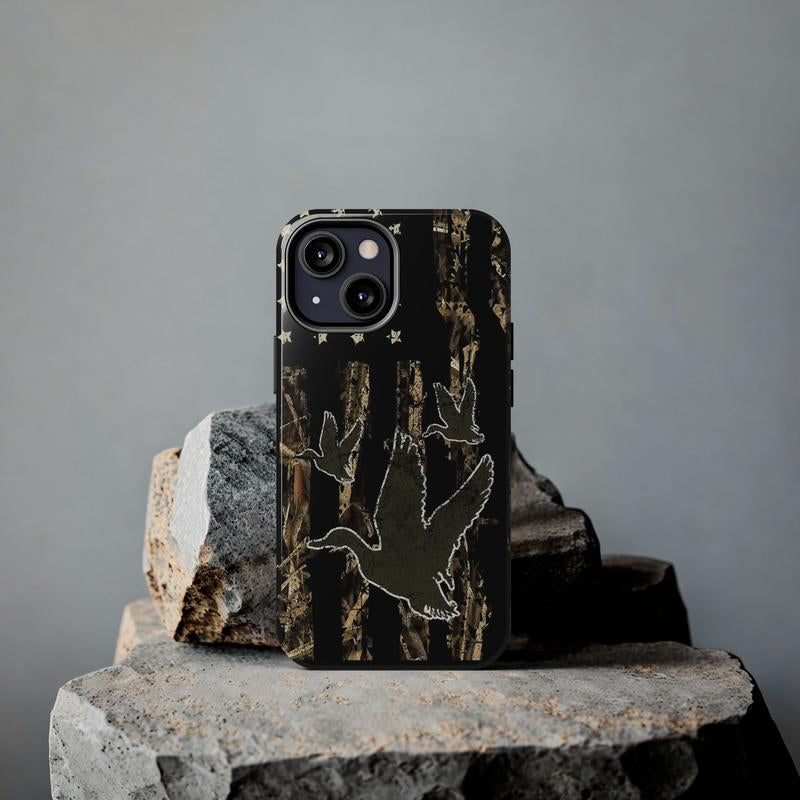 Camo Flage American Flag Duck Hunter Hunting Phone Case, Camo Phone Case for Iphone 8, X, XR, XS 11, 12, 13, 14, 15, Pro Max, Mini, Plus, Luxury Phone Case, Accessories, High Durability