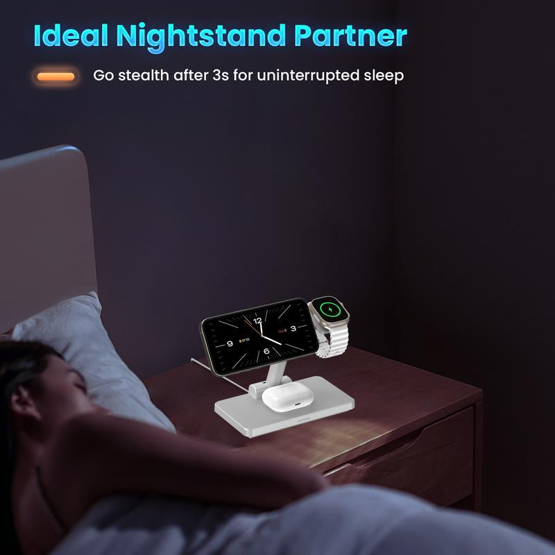 【Deals for You Days】3-In-1 Foldable Charger Stand for Magsafe: Joygeek Wireless Charging Station for Iphone 15/14/13/12 Pro Max plus Mini, Magnetic Mag-Safe Dock for Apple Watch Ultra/Se/9/8/7/6/5/4/3/2, Air Pods Pro/3/2 Smartphone Electronic Folding