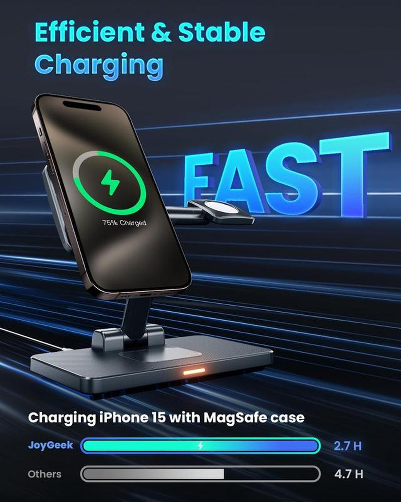 【Deals for You Days】3-In-1 Foldable Charger Stand for Magsafe: Joygeek Wireless Charging Station for Iphone 15/14/13/12 Pro Max plus Mini, Magnetic Mag-Safe Dock for Apple Watch Ultra/Se/9/8/7/6/5/4/3/2, Air Pods Pro/3/2 Smartphone Electronic Folding