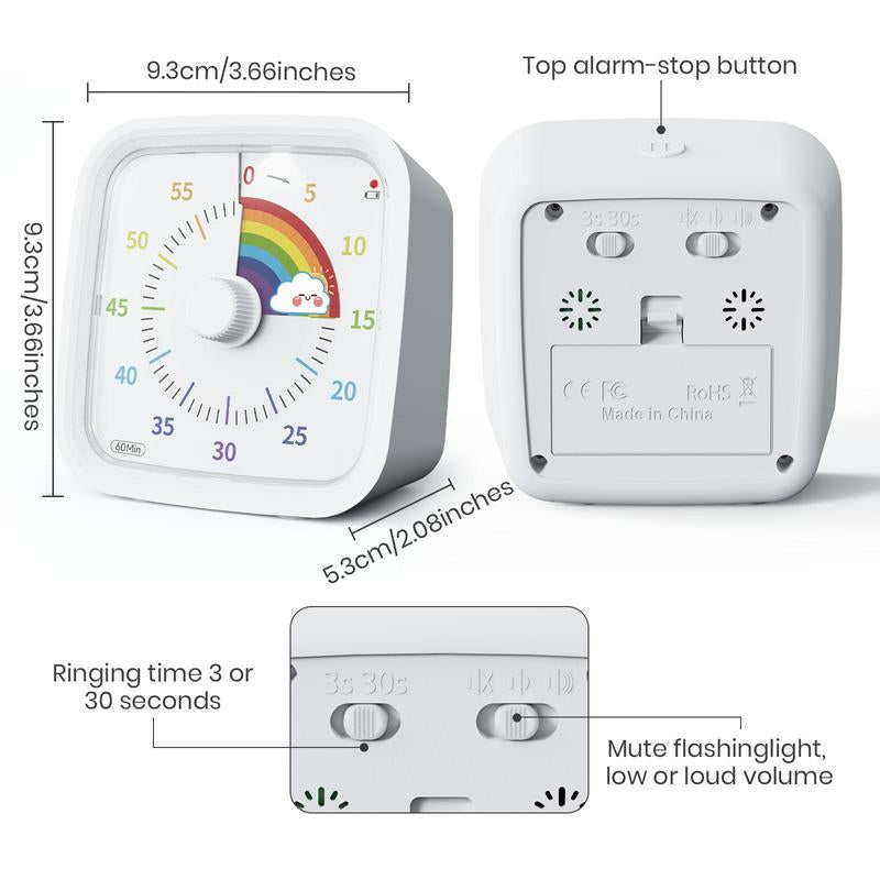 Visual 60 Minute Timer with Protective Case, 1 Count Battery Powered Silent Time Management Tool without Battery, Multipurpose Timer for Study & Working, Kitchen Accessories