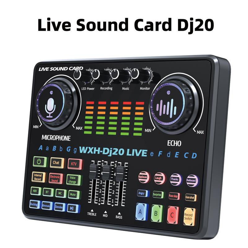 Professional Dj20 Live Sound Card for BM800 Microphone, Podcast, Recording, and Live Streaming - Your Perfect Choice for Recording, Broadcasting, and Live Streaming