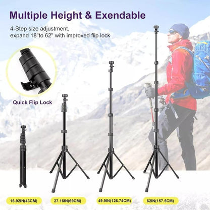 Tripod Camera Tripods, 51'' Lightweight Camera Tripod with Wireless Remote and Bag, Travel Cell Phone Tripod, Phone Tripod Stand with Phone Tripod Mount & 1/4”Screw, for Phone/Camera/Projector/Dslr/Slr