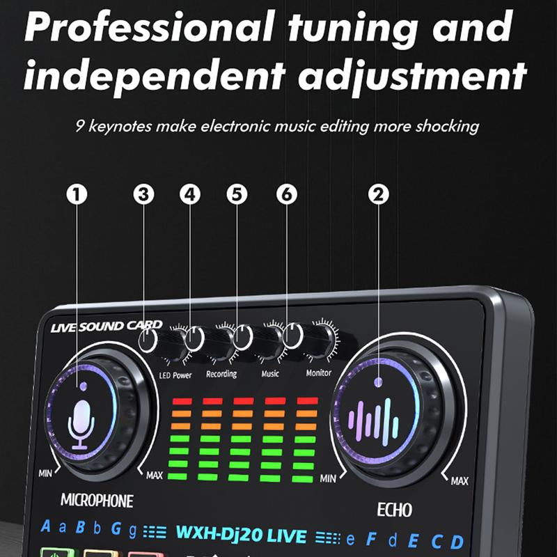 Professional Dj20 Live Sound Card for BM800 Microphone, Podcast, Recording, and Live Streaming - Your Perfect Choice for Recording, Broadcasting, and Live Streaming