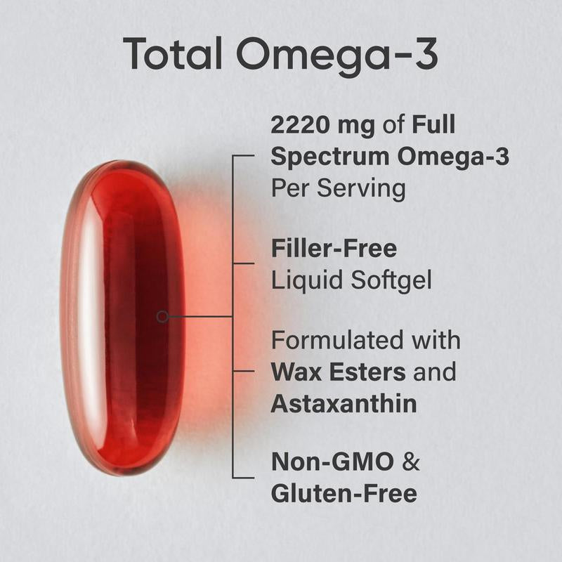 Sports Research Total Omega-3 Fish Oil - Made from Wild Sockeye Salmon, Alaskan Pollock, Antarctic Krill, Astaxanthin + Phospholipids & Wax Esters for Absorption - 960Mg of EPA & DHA - 120 Softgels