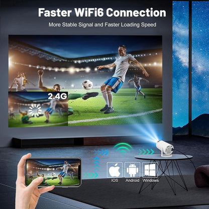 Projector with WIFI 6 and Bluetooth, 4K 1080P Support Portable Projector 180° Rotatable 130'' Screen Movie Projector Auto Keystone Compatible for Laptop, PC, Smartphone (White) Audio Automatic Cable Game Hdmi Speaker Usb