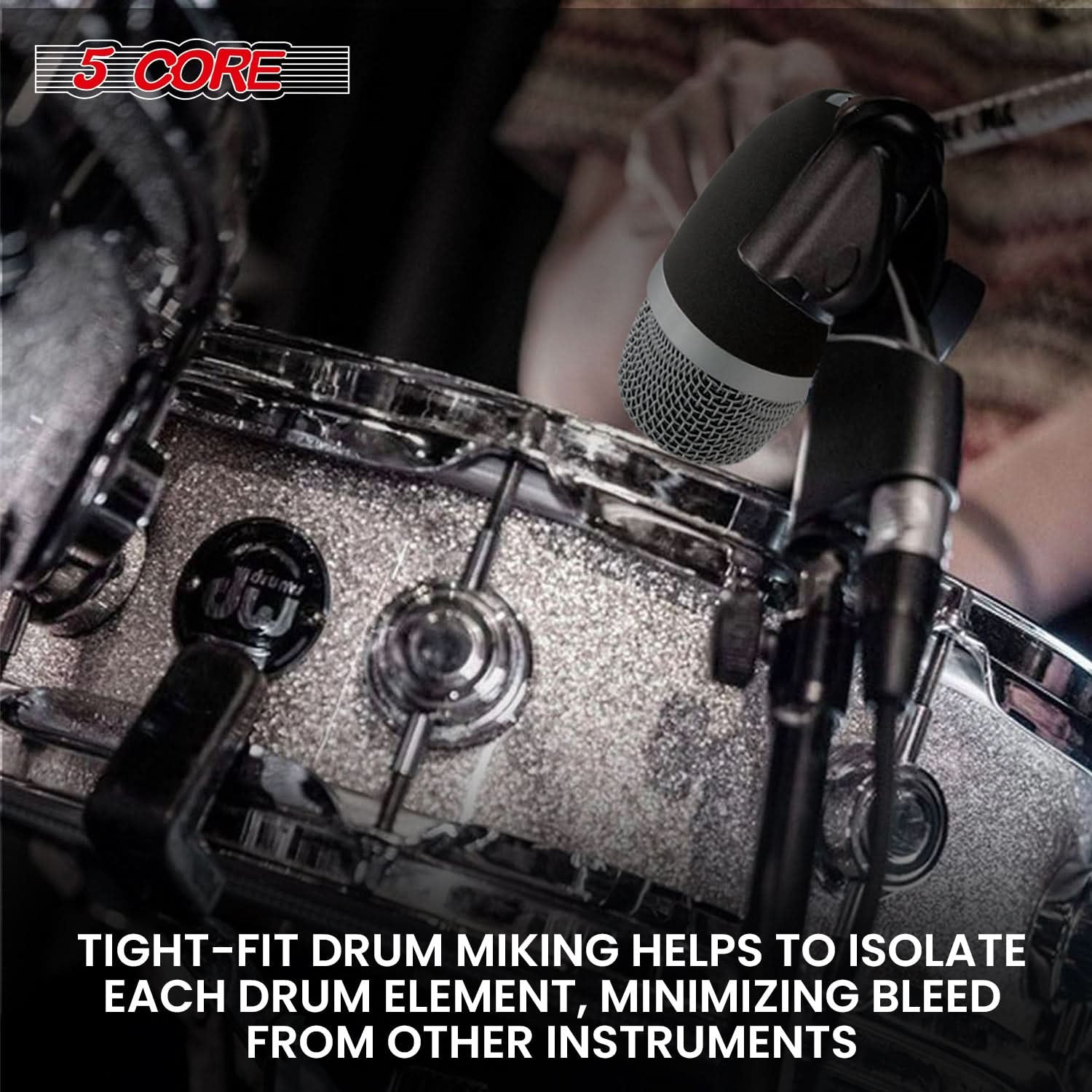 5 Core Snare Microphone XLR Wired Uni Directional Tom Drum and Other Musical Instrument Mic GRAY