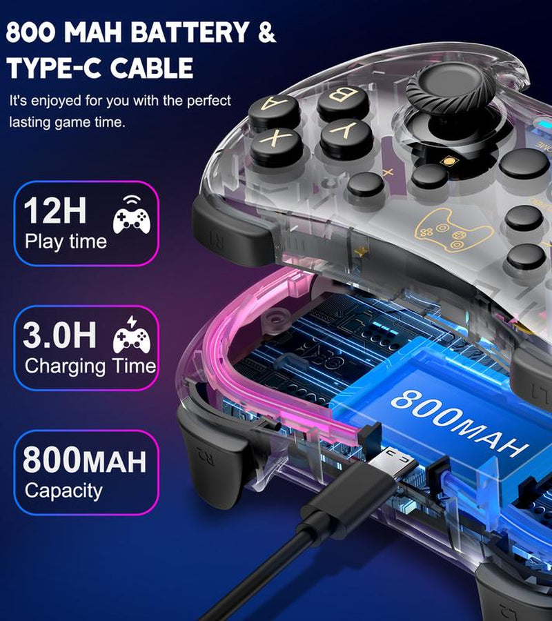 Wireless Switch Controller for Switch/Lite/Oled/Pc,Wireless Switch Pro Controllers with RGB Light, Programmable, TURBO & Wakeup