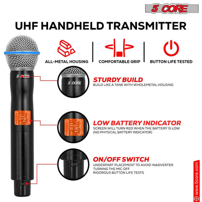 5Core Wireless Microphones 8 Channel Karaoke Professional UHF Singing Mic System Cordless Microfonos